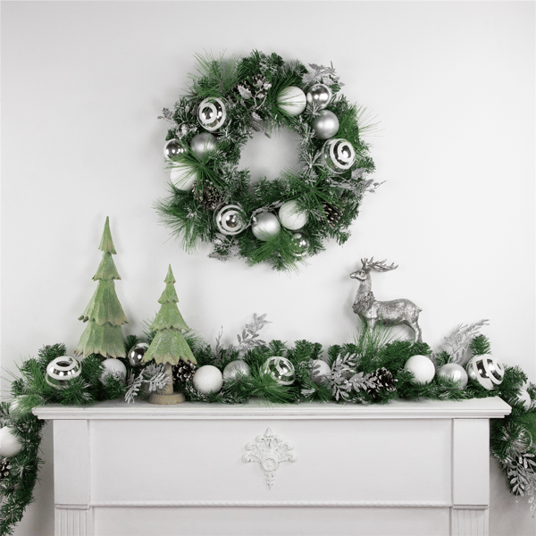 Northlight 6ft. Christmas Pine Garland with Striped Ornaments