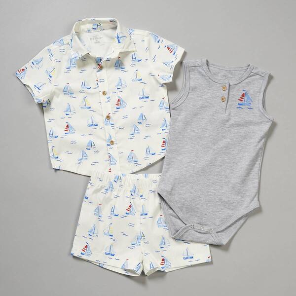 Baby Boy &#40;NB-9M&#41; Minibean 3pc. Sailboat Top & Shorts Set - image 