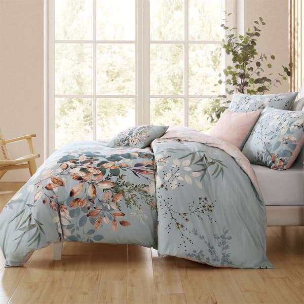 Bebejan&#174; Peach Leaves on Sage Cotton 5pc Reversible Comforter Set