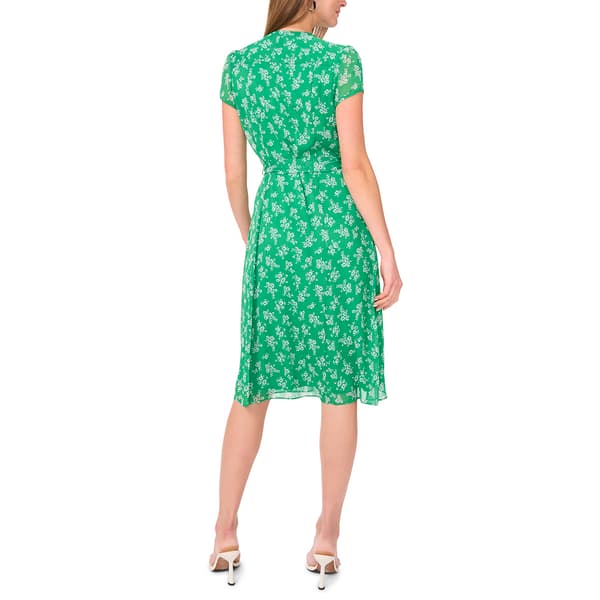 Petite MSK Short Sleeve Floral Chiffon Pintuck A-Line Dress