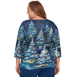 Plus Size Alfred Dunner Classics Starry Christmas Tree Scene Tee