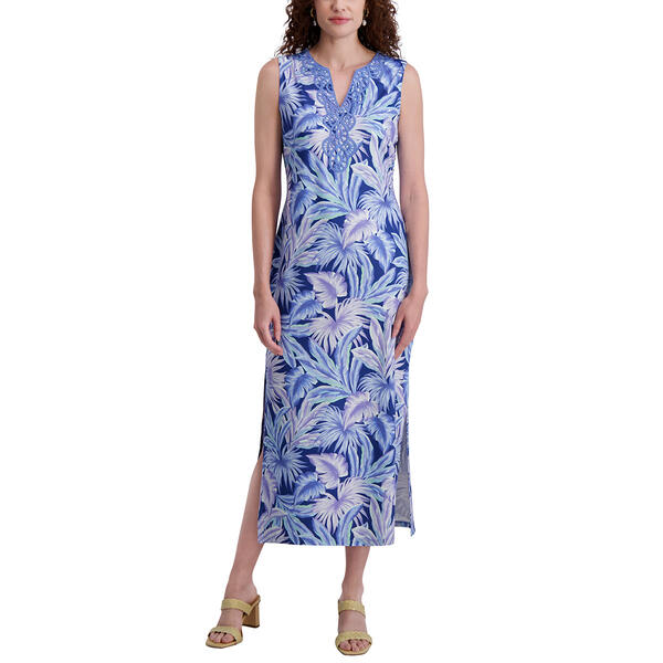 Womens Stella Parker Sleeveless Tropical Leaf UPF Midi Dress - image 