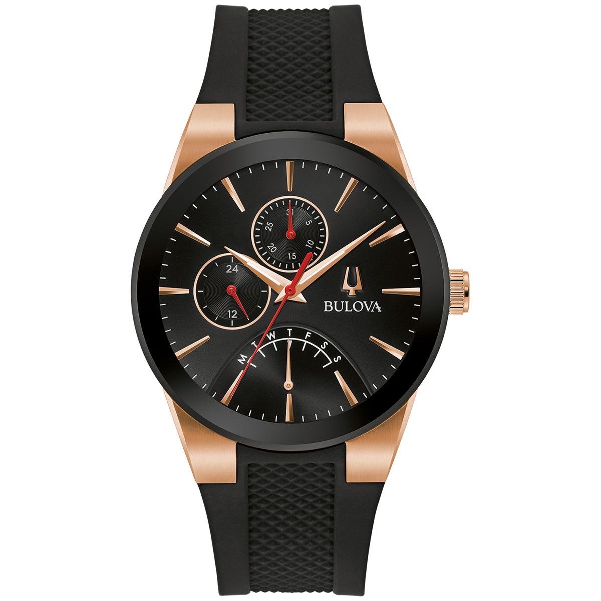 Mens Bulova Two-Tone Multifunction Silicone Strap Watch -...