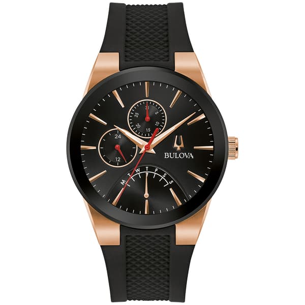 Mens Bulova Two-Tone Multifunction Silicone Strap Watch - 97C111