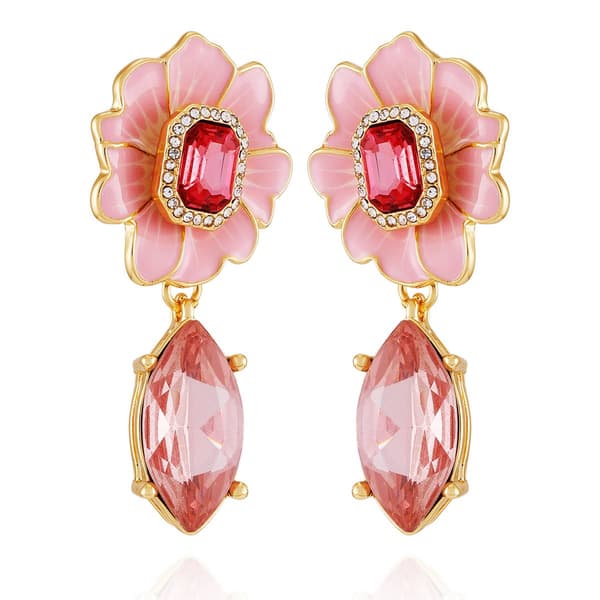 GUESS Pink Floral Clip On Drop Earrings