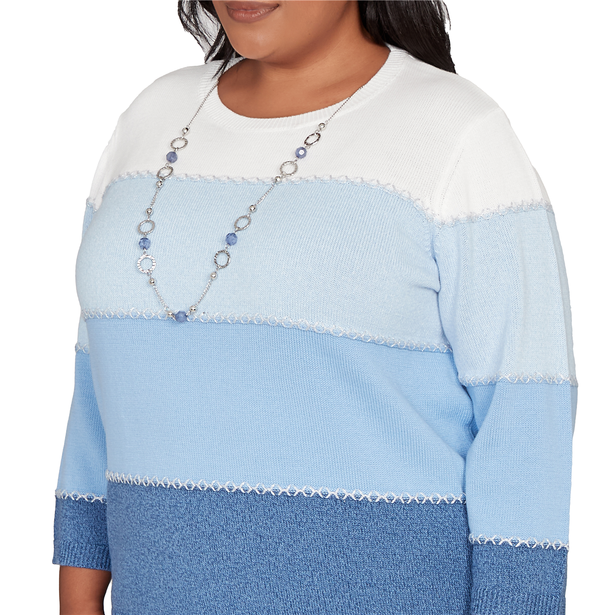 Plus Size Alfred Dunner Ann Arbor Color Block Lace Trim Sweater