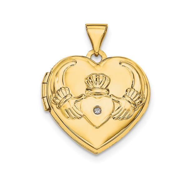 Gold Classics&#40;tm&#41; 14kt. Gold Diamond Claddagh Heart Locket - image 