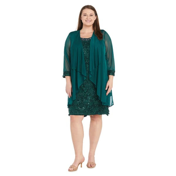 Plus Size R&M Richards 2pc. Long Sleeve Beaded Neck Jacket Dress