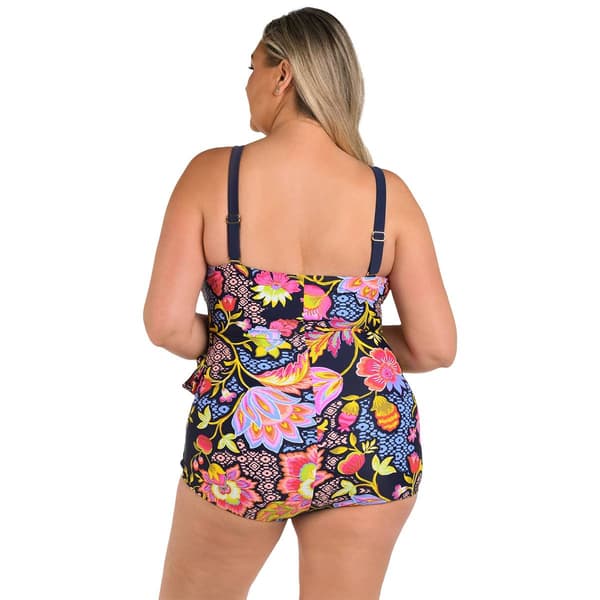 Plus Size Maxine Garden Bandeau Sarong One Piece Swimsuit