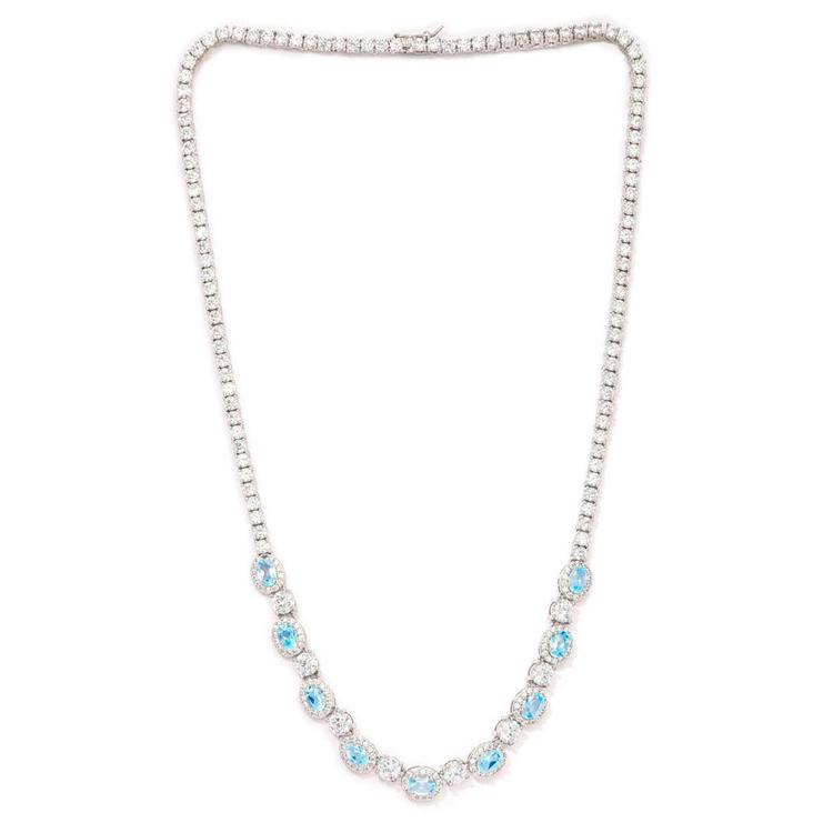 Gianni Argento Fine Silver Plated Blue Topaz Frontal Necklace