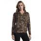 Womens Rafaella(R) Long Sleeve Split Neck Leopard Blouse - image 1