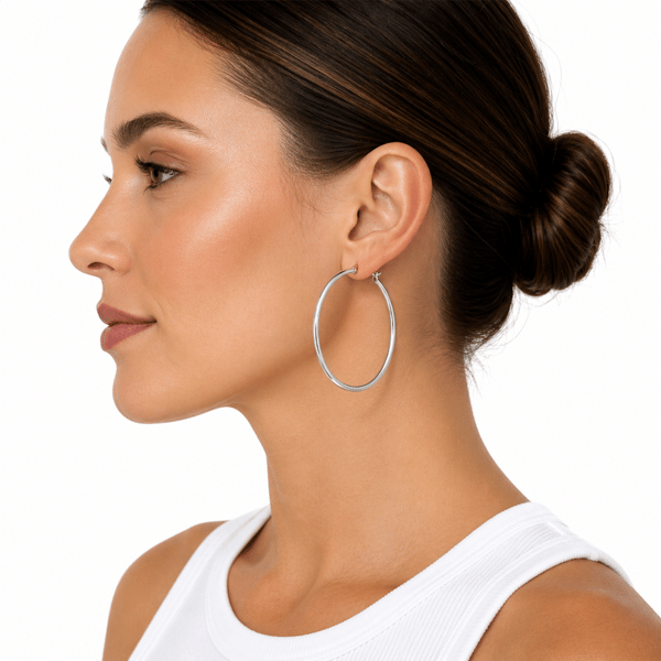 Saffron 50mm Stainless Steel Polished Round Bottom Hoop Earrings