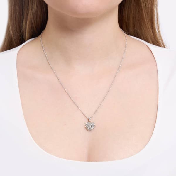 Athra Silver Plated Crystal Puffy Heart Pendant Necklace