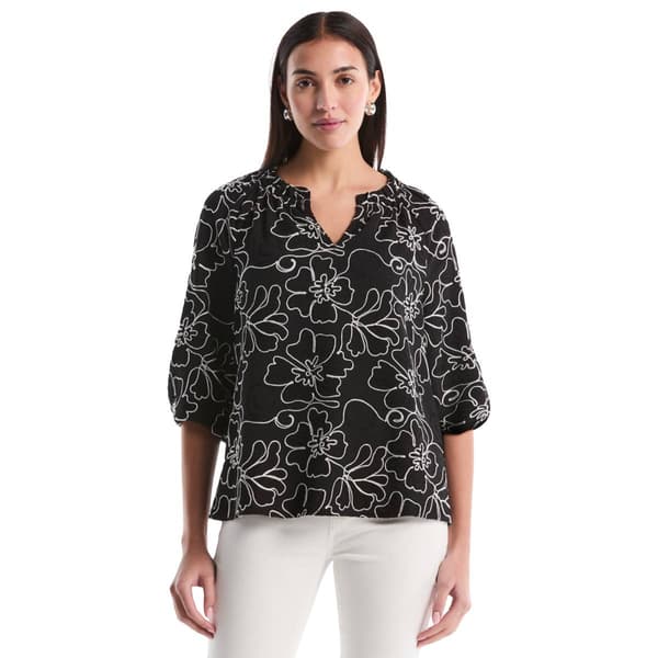 Womens Rafaella Ls Vnk Embroidered Flwr Novelty Blouse - image 