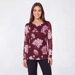 Womens Fair Haven Long Sleeve Textured Mesh Floral Blouse