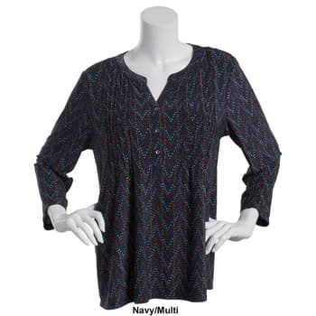 Womens Napa Valley 3/4 Sleeve Chevron Pleat Knit Henley Top - Boscov's