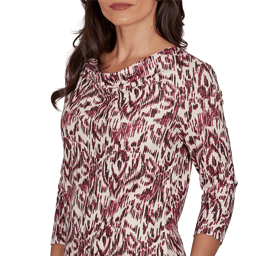 Petite Emaline Key Items 3/4 Sleeve Cowl Neck Medallion Blouse