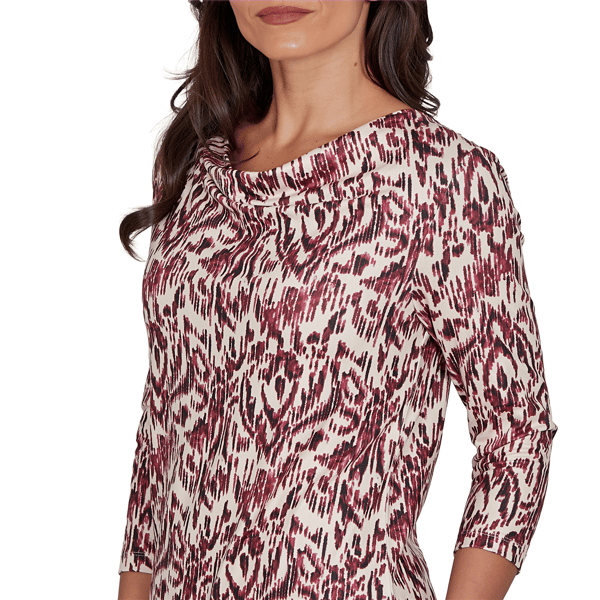 Petite Emaline Key Items 3/4 Sleeve Cowl Neck Medallion Blouse