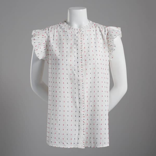 Womens Preswick & Moore Flutter Sleeve Clip Dot Tie Neck Top - image 