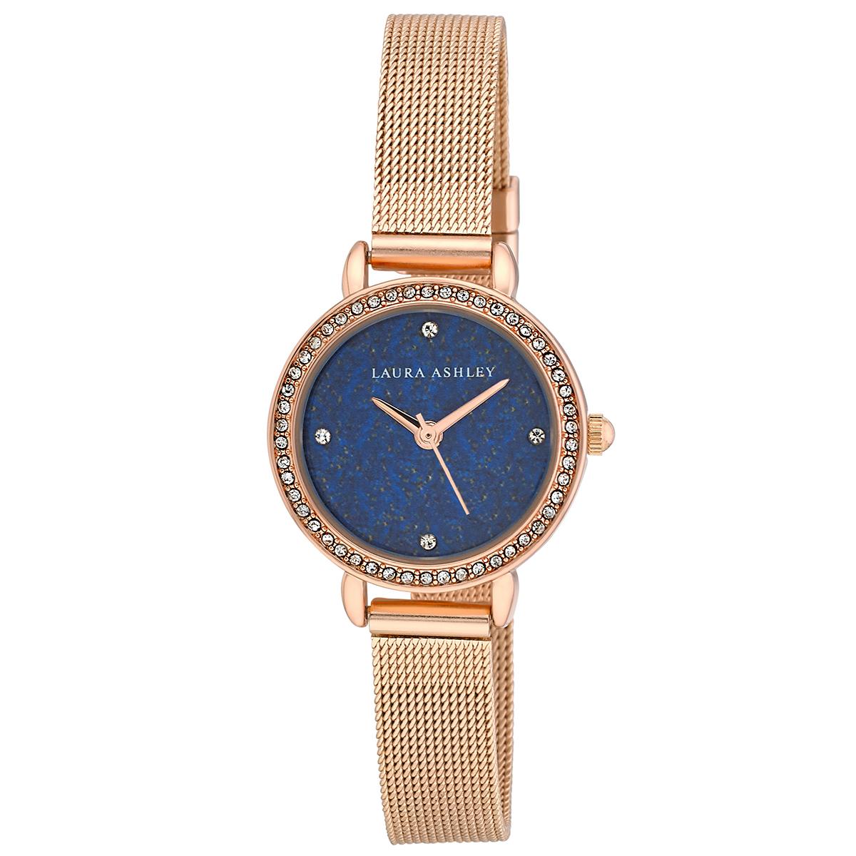 Womens Laura Ashley® Blue Dial RoseGold Mesh Strap...