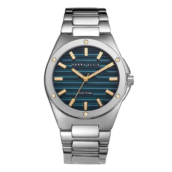 Mens Perry Ellis Solar Silver-Tone Embossed Watch - PES0004SL - image 