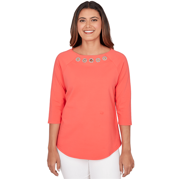 Plus Size Ruby Rd. Set Sail Grommet Neck Solid Knit Top - image 