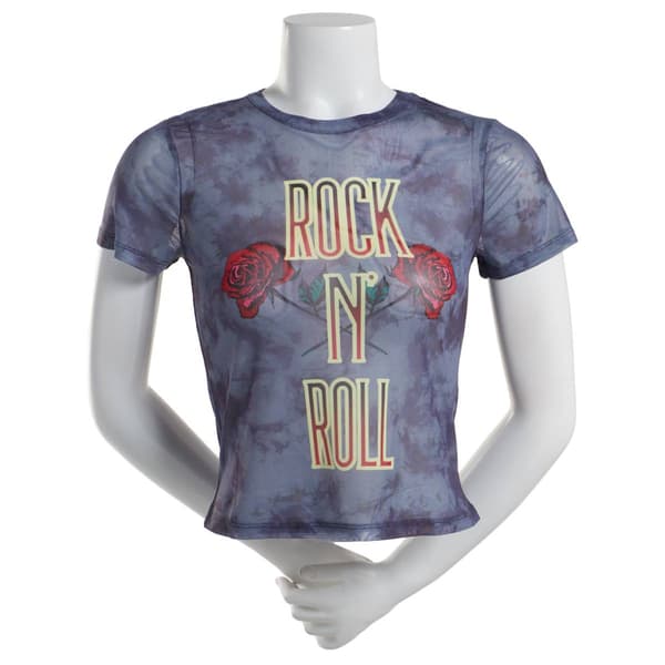 Juniors No Comment Rock &amp; Roses Mesh Graphic Baby Tee - image 