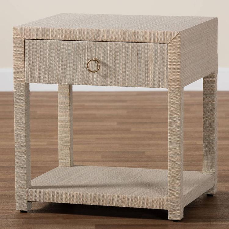 bali & pari Nata Bohemian Woven Natural Grasscloth Nightstand