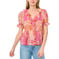 Womens Cece Short Sleeve V Neck Ruffle Front Patchwork Blouse - image 1