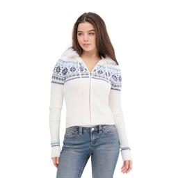 Juniors Madden Girl Fair Isle Fur Trim Hood Zip Up