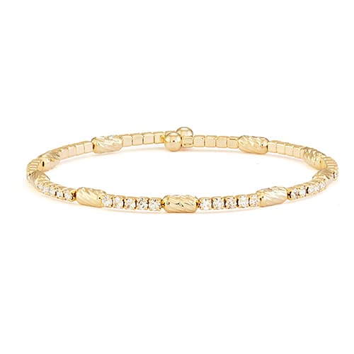 14kt. Gold Plated Oval Bead Stations & Crystal Bracelet