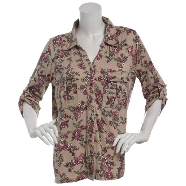 Womens Hasting & Smith 3/4 Roll Tab Sleeve Button Front Blouse