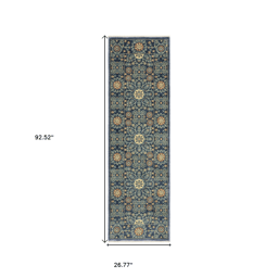 HomeRoots Stain Resistant Blue & Rust Medallion Runner
