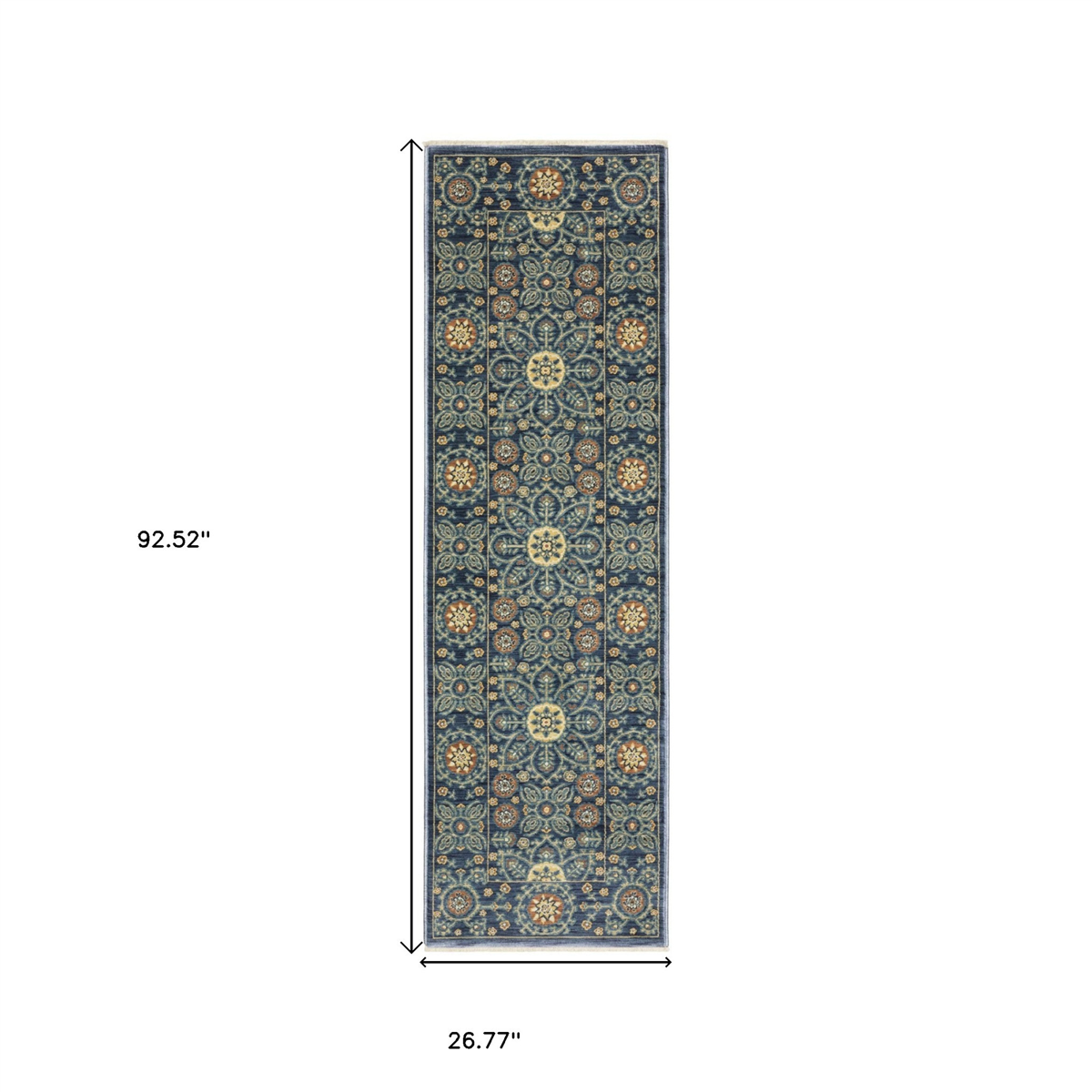 HomeRoots Stain Resistant Blue & Rust Medallion Runner