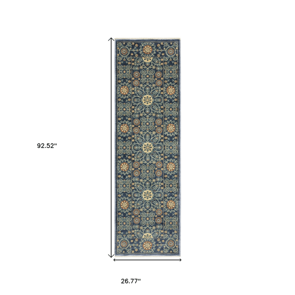 HomeRoots Stain Resistant Blue & Rust Medallion Runner