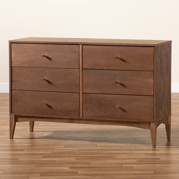Baxton Studio Landis Modern Ash Walnut Wood 6-Drawer Dresser