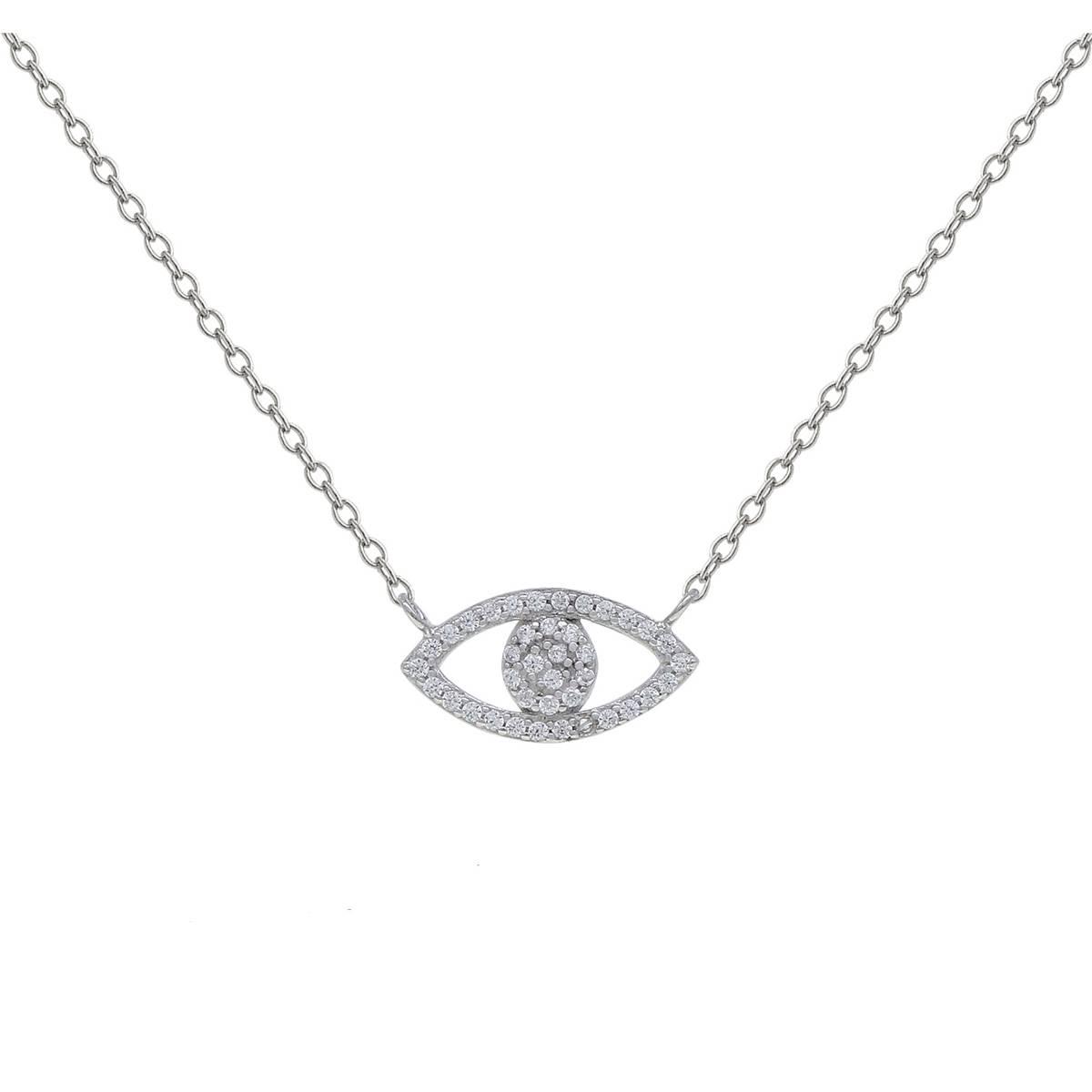 Sterling Silver CZ Evil Eye Necklace