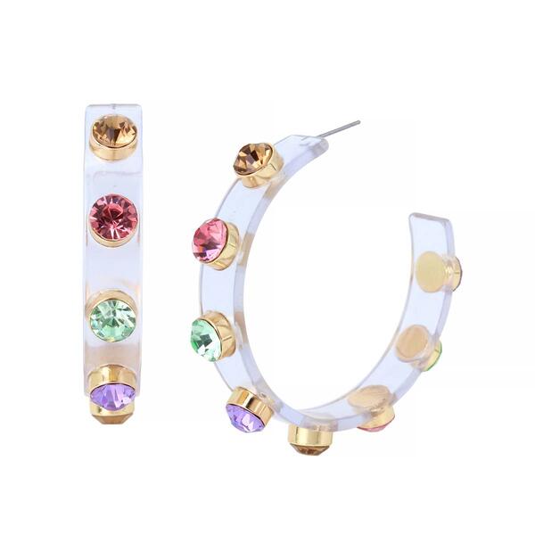 Steve Madden Clear Resin Pastel Multi-Color Stones Hoop Earrings - image 