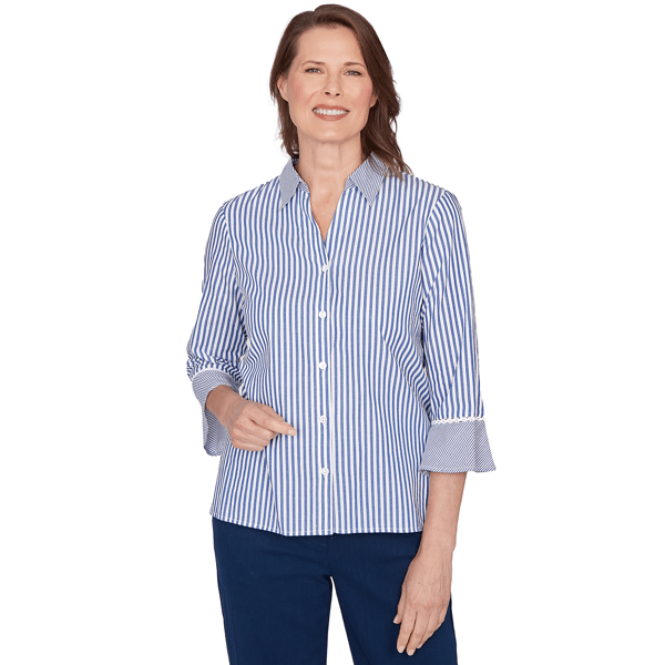 Petite Alfred Dunner Mykonos Mixed Stripe Button Front Blouse