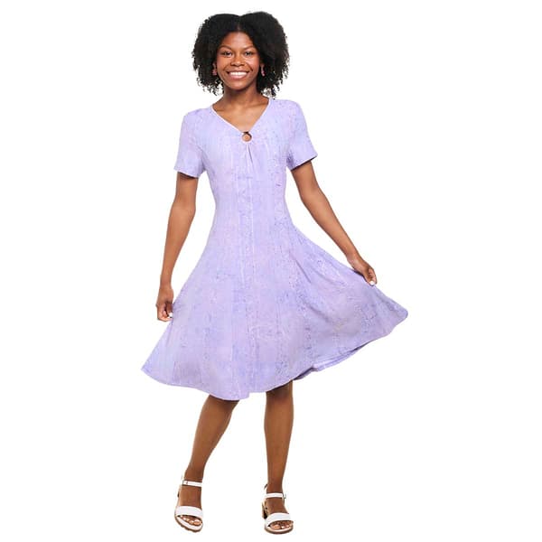 Womens Sami & Jo Short Sleeve Tie Die Gem O-Ring Shift Dress
