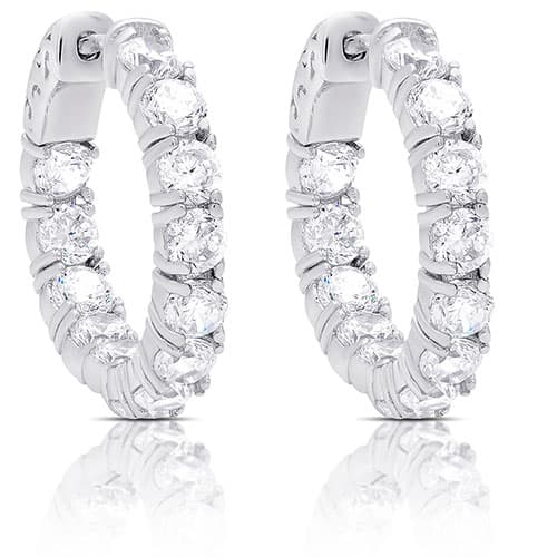 Sterling Silver Cubic Zirconia Hoop Earrings - image 