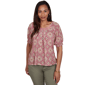Petite Ruby Rd. Sedona Escape Desert Geo Print Lace Trim Knit Top - image 1