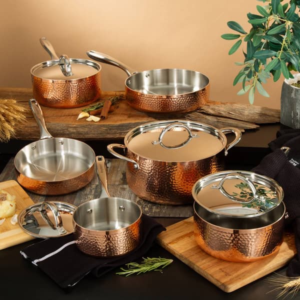 BergHOFF Vintage 10pc. Hammered Tri-Ply Copper Cookware Set