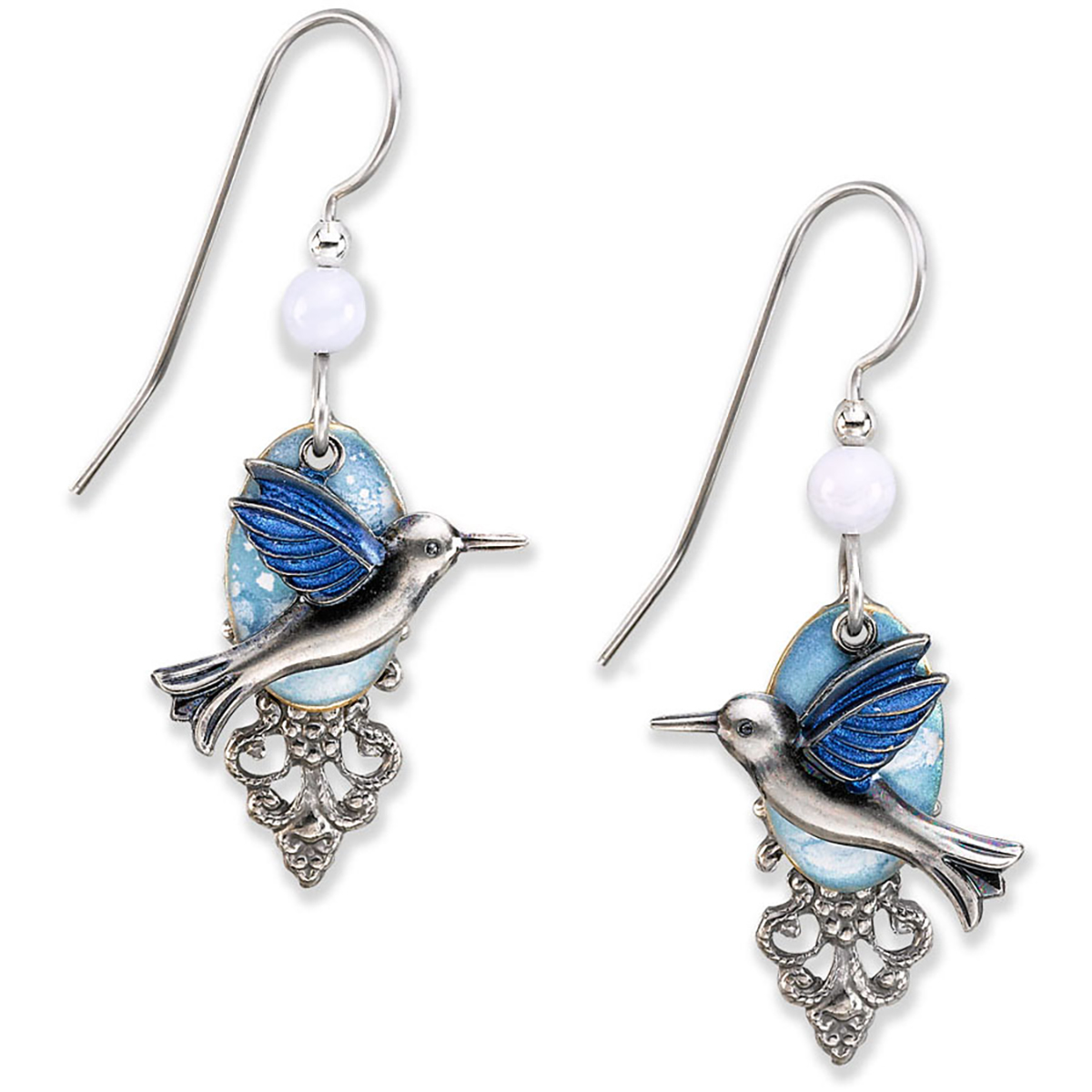 Silver Forest Silver-Tone with Blue Hummingbird Earrings
