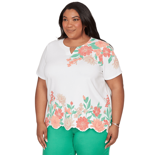 Plus Size Alfred Dunner Resort Living Floral Scallop Hem Blouse