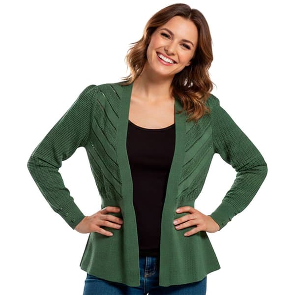 Petite 89th & Madison Long Sleeve Mixed Ribbed Peplum Cardigan - image 