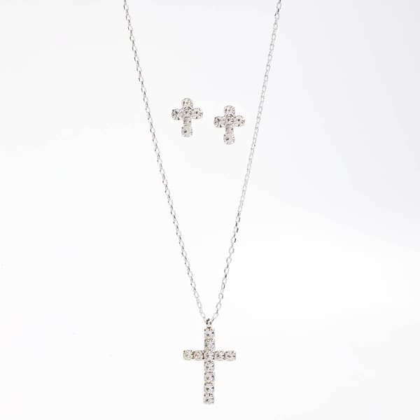 Rosa Rhinestones Cross Pendant and Earring Set - image 