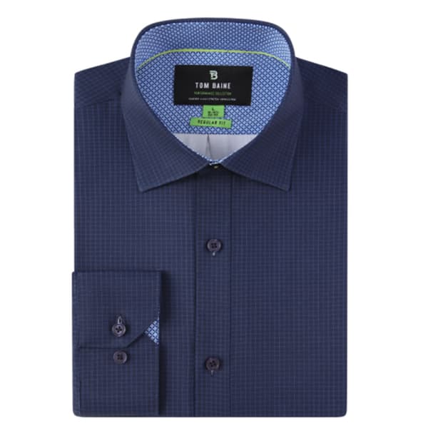 Mens Tom Baine Regular Fit Check Performance Dress Shirt - Navy
