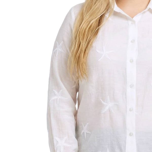 Plus Size NY Collection Long Sleeve Starfish Button Down Blouse