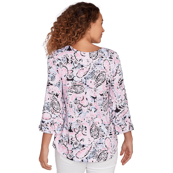 Petite Ruby Rd. California Dreaming 3/4 Sleeve Paisley Blouse